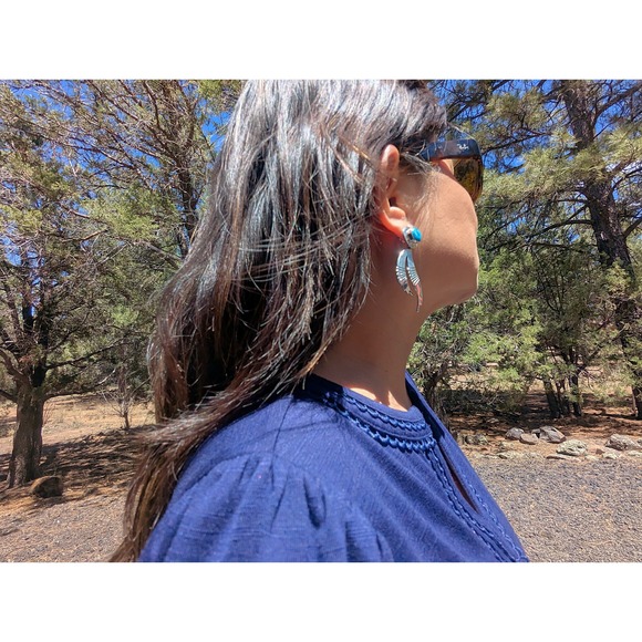 Navajo Earrings Handmade‎ Native American Kingman Turquoise NA Silver Jewelry ** - Picture 4 of 11